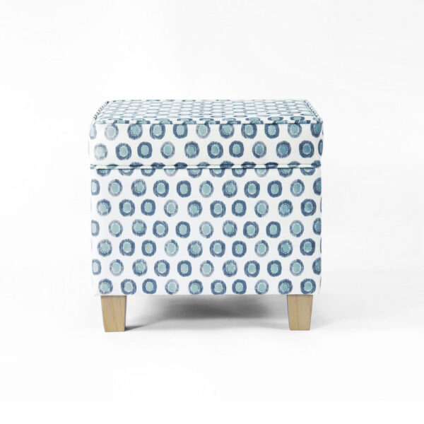 Pyp Square Storage Ottoman, 18 Inch Blue Green Pattern Print, Brown