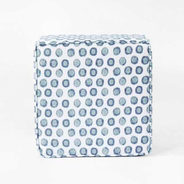 Pyp Square Storage Ottoman, 18 Inch Blue Green Pattern Print, Brown