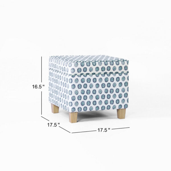 Pyp Square Storage Ottoman, 18 Inch Blue Green Pattern Print, Brown