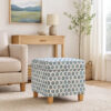 Pyp Square Storage Ottoman, 18 Inch Blue Green Pattern Print, Brown
