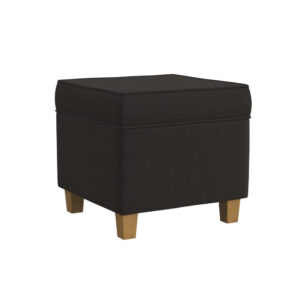 Pyp Square Storage Ottoman, 18 Inch Chocolate Brown Velvet, Honey Wood