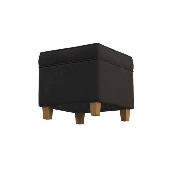 Pyp Square Storage Ottoman, 18 Inch Chocolate Brown Velvet, Honey Wood