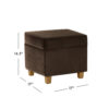 Pyp Square Storage Ottoman, 18 Inch Chocolate Brown Velvet, Honey Wood