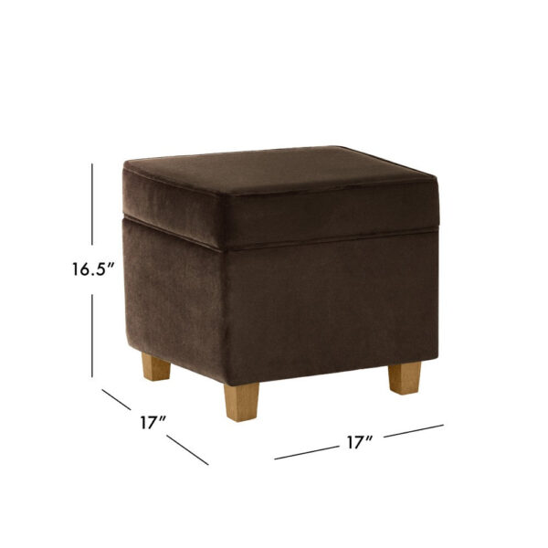 Pyp Square Storage Ottoman, 18 Inch Chocolate Brown Velvet, Honey Wood