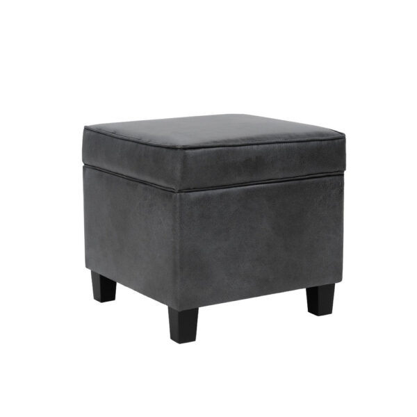 1502202669924f8601b63.jpeg Pyp Square Storage Ottoman, 18 Inch Dark Gray Faux Leather, Black Wood