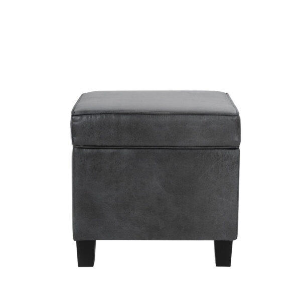 1502202669924f87744f6.jpeg Pyp Square Storage Ottoman, 18 Inch Dark Gray Faux Leather, Black Wood