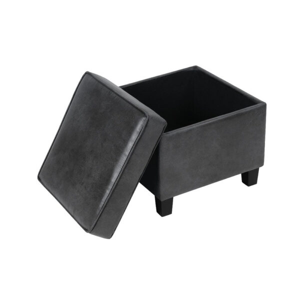1502202669924f891faa5.jpeg Pyp Square Storage Ottoman, 18 Inch Dark Gray Faux Leather, Black Wood