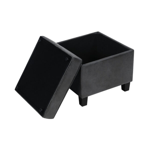 1502202669924f8ac0d36.jpeg Pyp Square Storage Ottoman, 18 Inch Dark Gray Faux Leather, Black Wood