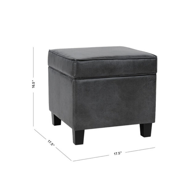 1502202669924f8c6b0a3.jpeg Pyp Square Storage Ottoman, 18 Inch Dark Gray Faux Leather, Black Wood
