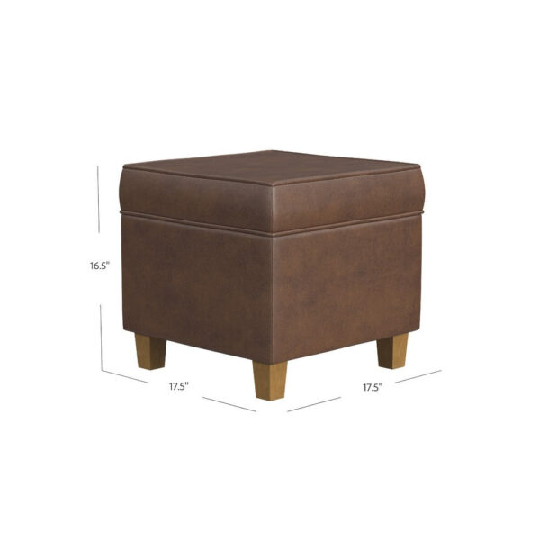 1502202669924f95c5bdc.jpeg Pyp Square Storage Ottoman, 18 Inch Rich Dark Brown Faux Leather