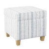 Pyp Square Storage Ottoman, 18 Inch Blue White Striped, Brown Legs