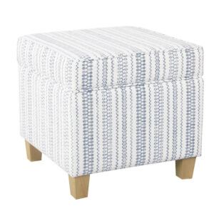 Pyp Square Storage Ottoman, 18 Inch Blue White Striped, Brown Legs