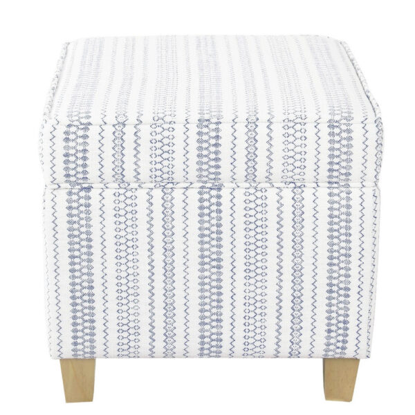 Pyp Square Storage Ottoman, 18 Inch Blue White Striped, Brown Legs