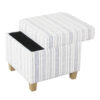 Pyp Square Storage Ottoman, 18 Inch Blue White Striped, Brown Legs