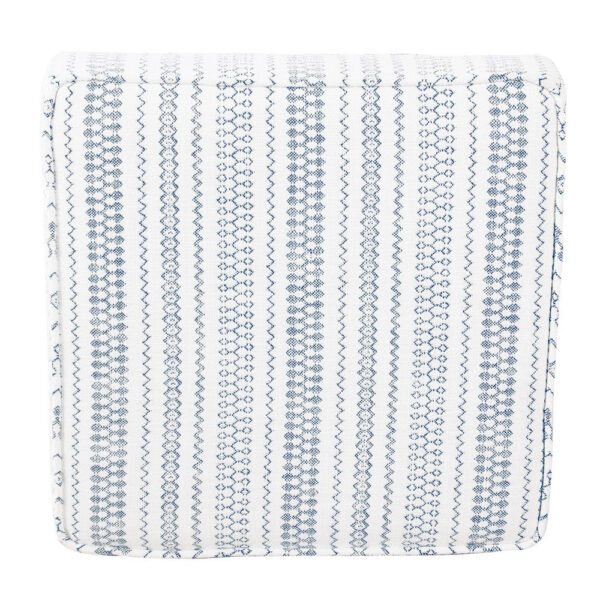 Pyp Square Storage Ottoman, 18 Inch Blue White Striped, Brown Legs