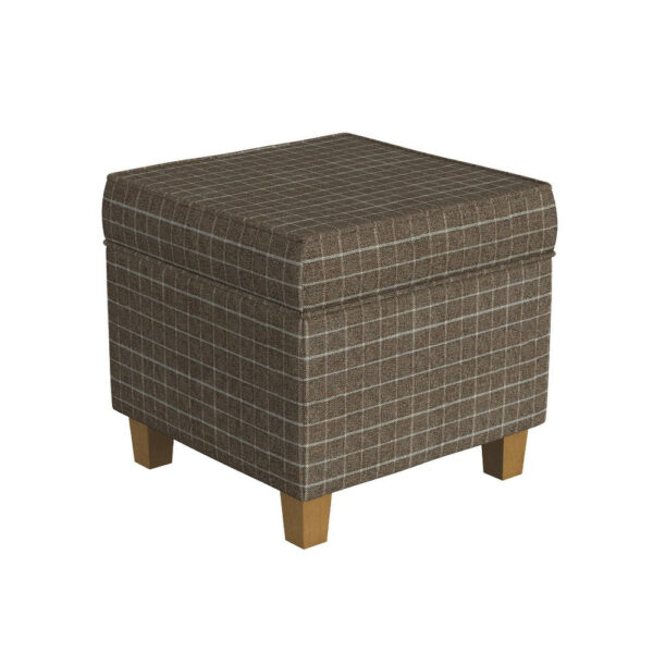 1502202669924fbd566d0.jpeg Pyp Square Storage Ottoman, 18 Inch Brown Windowpane Fabric, Wood Legs