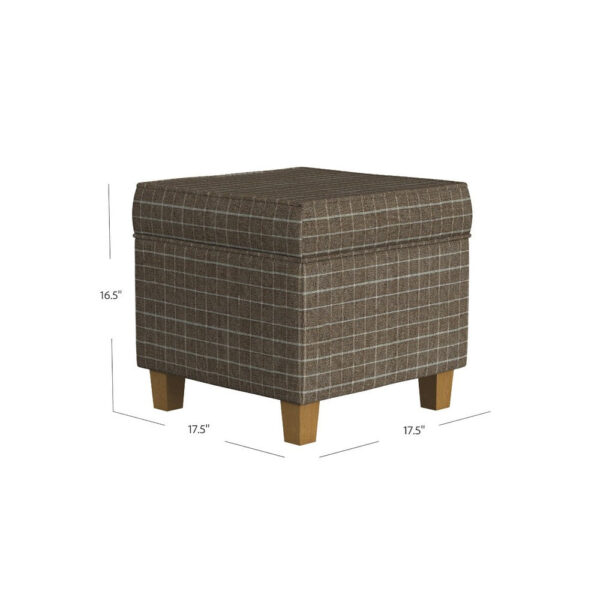 1502202669924fc53d9b5.jpeg Pyp Square Storage Ottoman, 18 Inch Brown Windowpane Fabric, Wood Legs