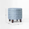 Loni Round Storage Ottoman, 19 Inch Indigo Blue Pattern, Walnut Brown