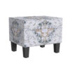 Ishi Accent Storage Ottoman, 22 Inch White Blue Print, Black Wood Legs