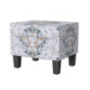 Ishi Accent Storage Ottoman, 22 Inch White Blue Print, Black Wood Legs