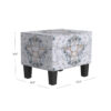 Ishi Accent Storage Ottoman, 22 Inch White Blue Print, Black Wood Legs