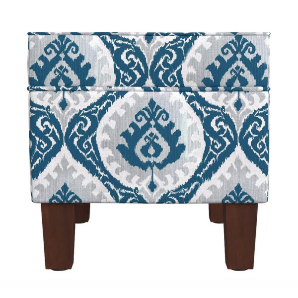 Ishi Accent Storage Ottoman, 22 Inch Blue White Ikat Paisley Pattern