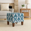 Ishi Accent Storage Ottoman, 22 Inch Blue White Ikat Paisley Pattern