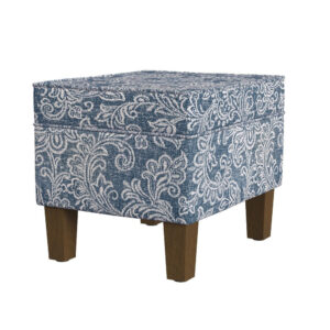 Ishi Accent Storage Ottoman, 22 Inch Classic Denim Blue White Print