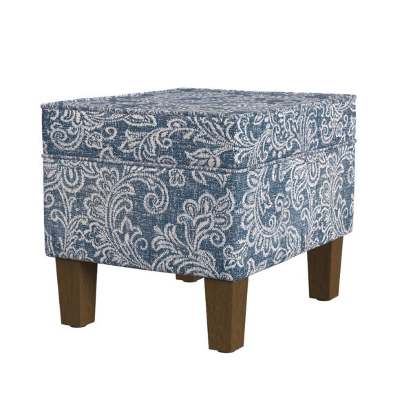 Ishi Accent Storage Ottoman, 22 Inch Classic Denim Blue White Print