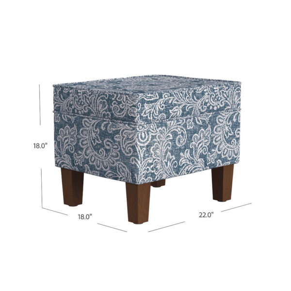 Ishi Accent Storage Ottoman, 22 Inch Classic Denim Blue White Print