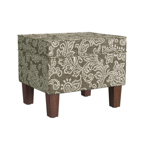 Ishi Accent Storage Ottoman, 22 Inch Brown White Classic Floral Print