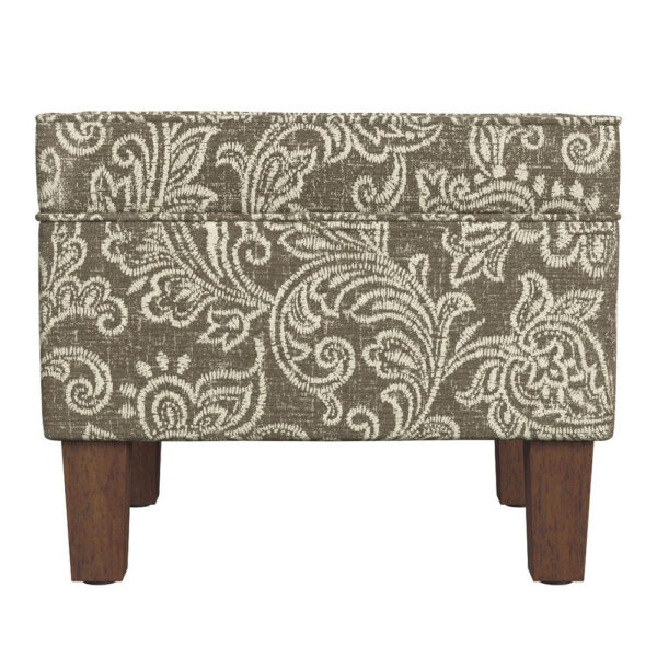 Ishi Accent Storage Ottoman, 22 Inch Brown White Classic Floral Print