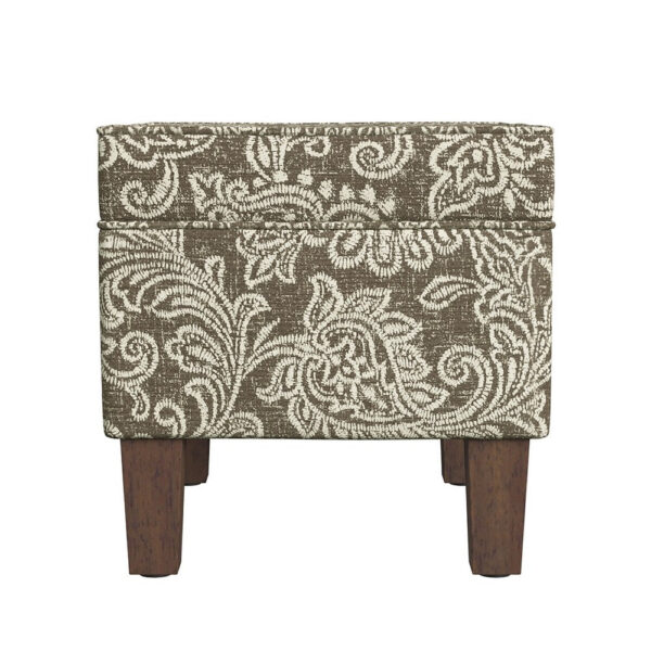 Ishi Accent Storage Ottoman, 22 Inch Brown White Classic Floral Print