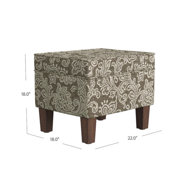 Ishi Accent Storage Ottoman, 22 Inch Brown White Classic Floral Print