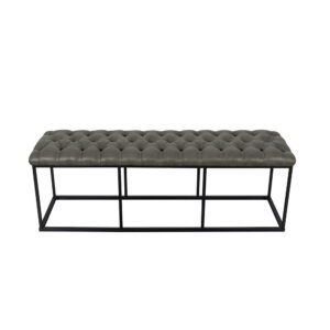 150220266992507cdfc56.jpeg Ali Ottoman Bench, Open Metal Frame, Gray Tufted Faux Leather 52 Inch