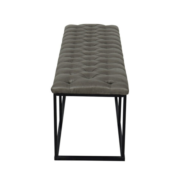 Ali Ottoman Bench, Open Metal Frame, Gray Tufted Faux Leather 52 Inch