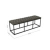 Ali Ottoman Bench, Open Metal Frame, Gray Tufted Faux Leather 52 Inch