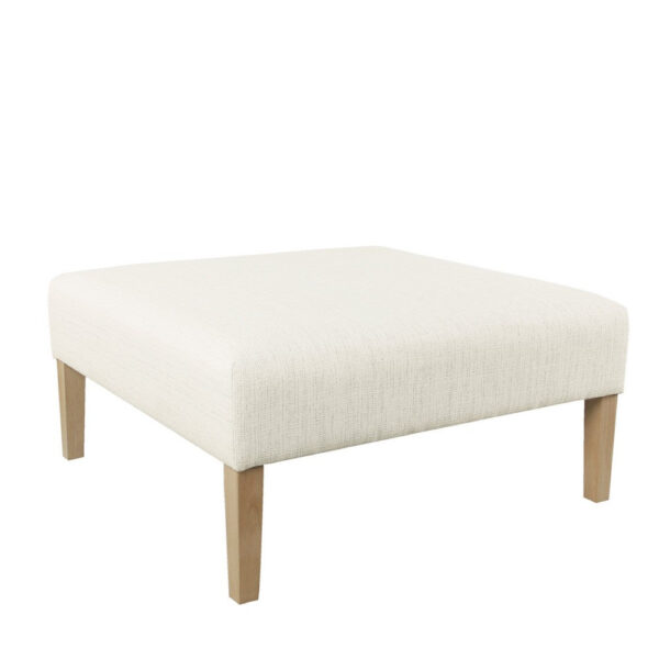 Dan Square Coffee Table Ottoman, Brown Wood, Cream Polyester 36 Inch