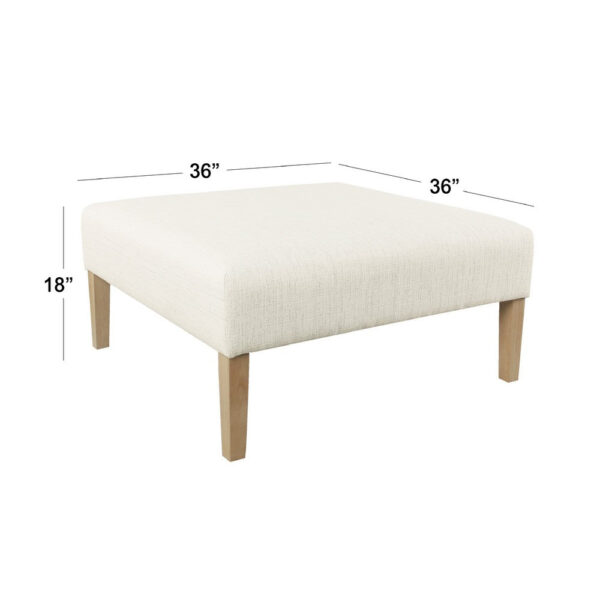 Dan Square Coffee Table Ottoman, Brown Wood, Cream Polyester 36 Inch