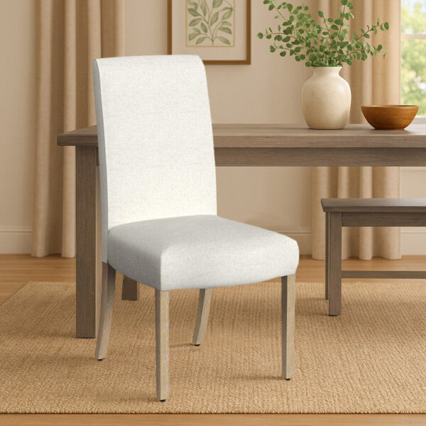 Jay Dining Chair Set of 2, Scalloped Details, Cream White Woven Fabric