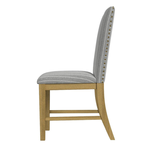 Tim Dining Chair Set of 2, Wood Apron Frame, Gray Striped Polyester