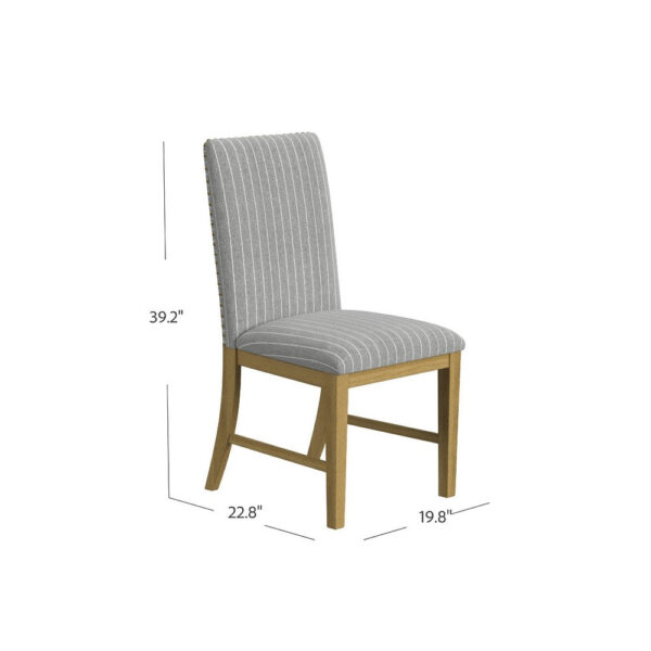 Tim Dining Chair Set of 2, Wood Apron Frame, Gray Striped Polyester