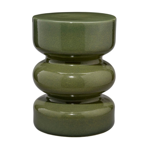 Ruo Patio Garden Stool End Table, Hourglass Body, Glossy Green Ceramic