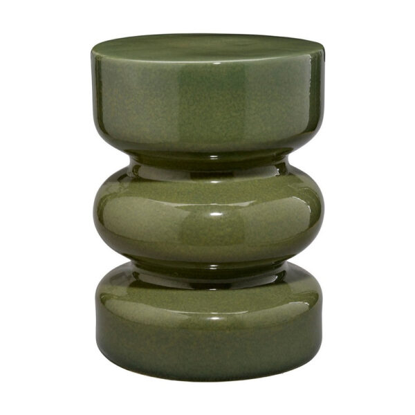 Ruo Patio Garden Stool End Table, Hourglass Body, Glossy Green Ceramic