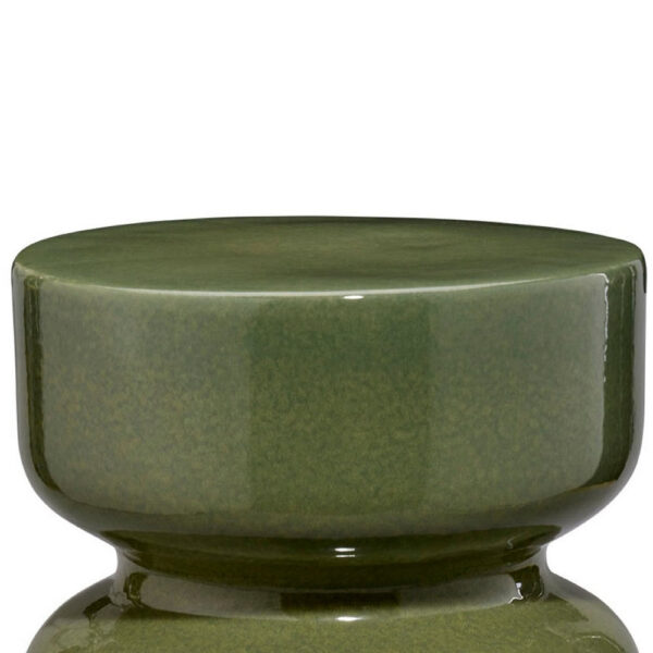 Ruo Patio Garden Stool End Table, Hourglass Body, Glossy Green Ceramic