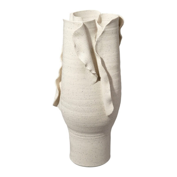 Tio Modern Vase Vessel, Flowing Petal Folds, White Porcelain 19 Inch