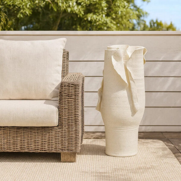 Tio Modern Vase Vessel, Flowing Petal Folds, White Porcelain 19 Inch