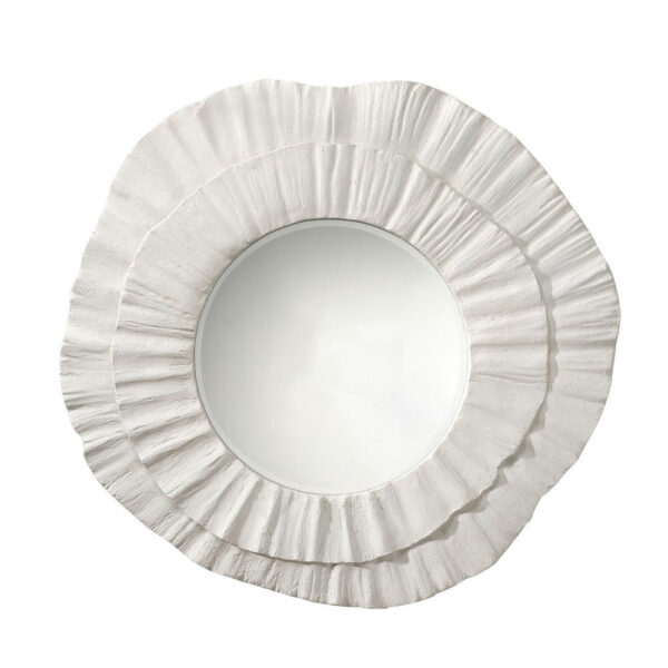 Nolo Wall Decor Mirror, Abstract Round Petal Shape, White Resin 40x43