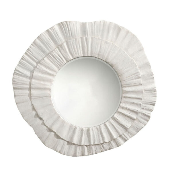 Nolo Wall Decor Mirror, Abstract Round Petal Shape, White Resin 40x43