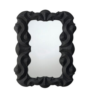 Diri Decorative Wall Mirror, Beaded Pattern Classic Black Resin 29x36